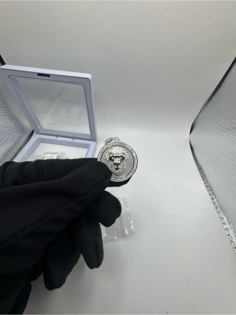 Silver moissanite Lion Medallion Pendant Necklace - Silver